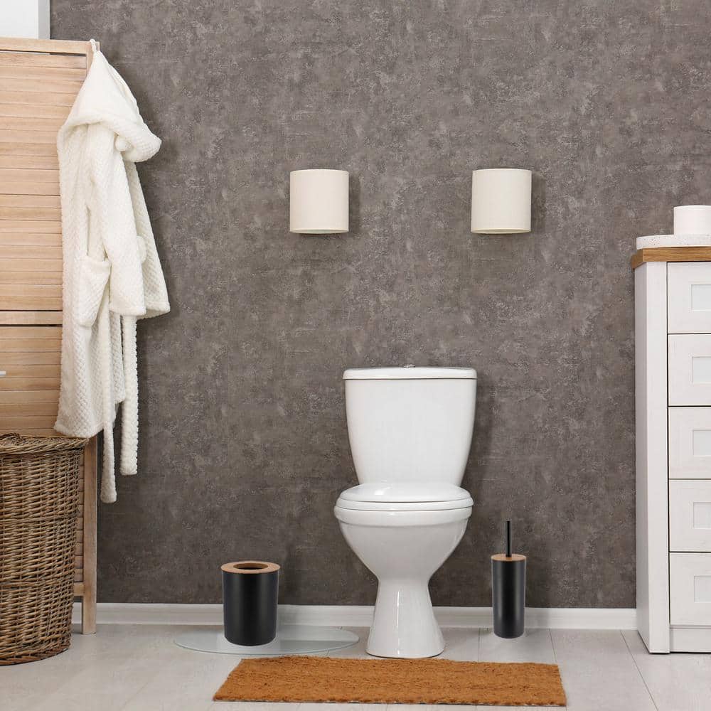 Black and Bamboo Medium Toilet Brush with Holder