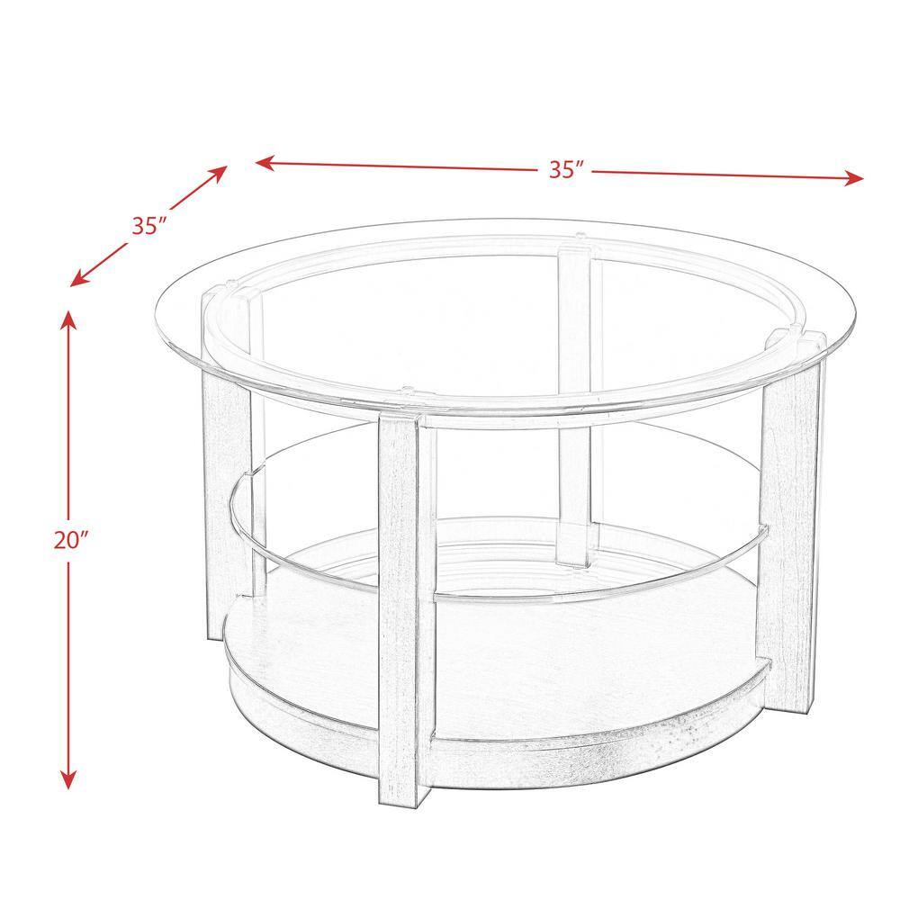 Espresso Round Wood and Glass Coffee Table with Interior Shelf