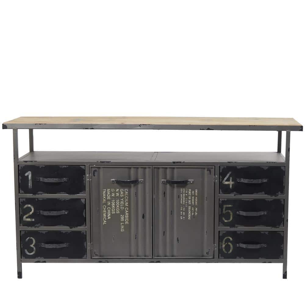 Gray Metal and Wood Industrial Sideboard with Numbered Drawers