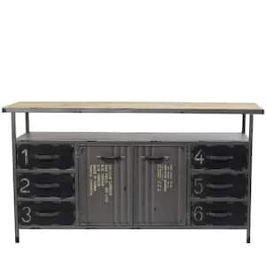 Gray Army Surplus Style 6 Drawers 2 Shelves and 2 Doors Buffet with Numbers and Text 56 in. x 30 in.