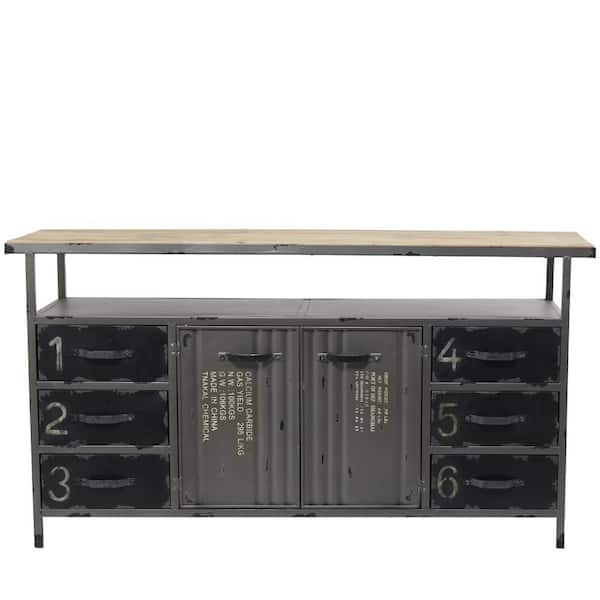 Gray Army Surplus Style 6 Drawers 2 Shelves and 2 Doors Buffet with Numbers and Text 56 in. x 30 in.