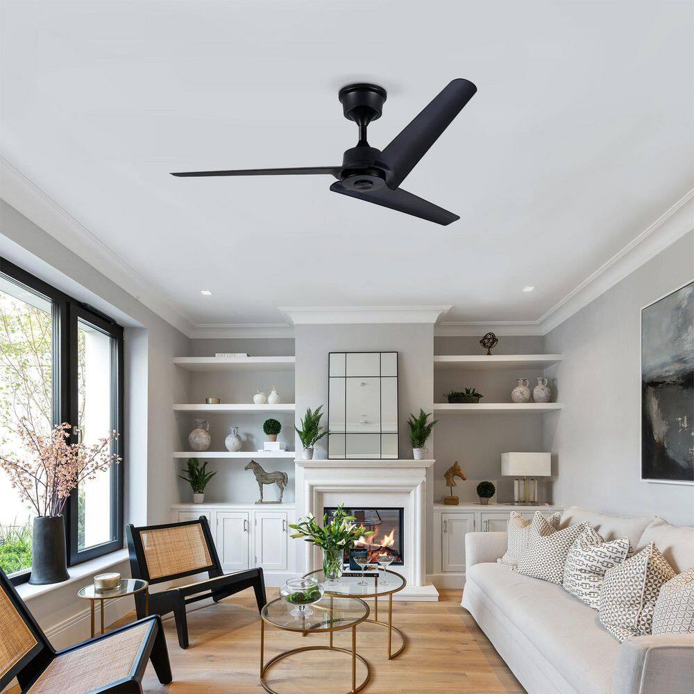 52 in. Flush Mount & Downrod Mount Ceiling Fan with 3 ABS Blades, Remote Control, No Lights, Reversible DC Motor, Black price history on PriceWatchPro