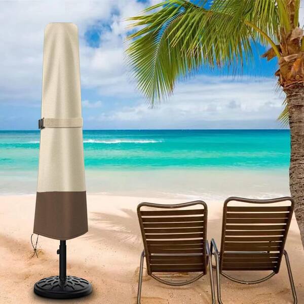 7 foot patio umbrella cover OGETFUUR Beige and Brown Waterproof Patio Umbrella Cover for 7 ft. to 10 ft. Umbrellas, Outdoor Parasol Cover with Push Rod