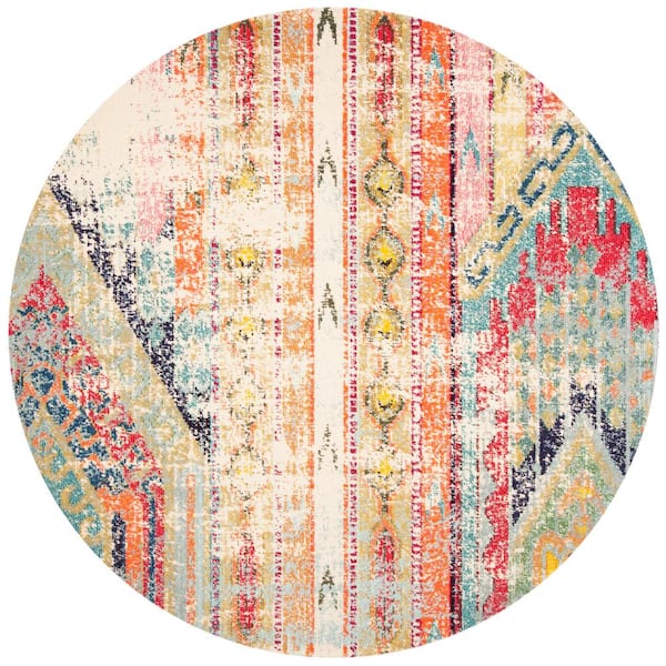 SAFAVIEH Madison Blue/Orange 9 ft. x 9 ft. Geometric Round Area Rug