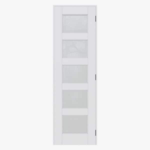 24 in. x 80 in. 5-Lite Frosted Glass Left-Hand White Solid Core Wood Single Prehung Interior Door+ Quick Assemble Jamb