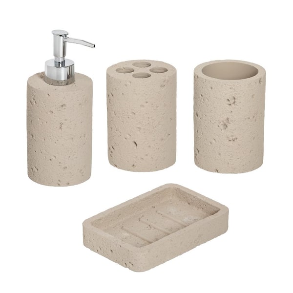 Gray/Natural Bath Accessory Set (4-Piece)