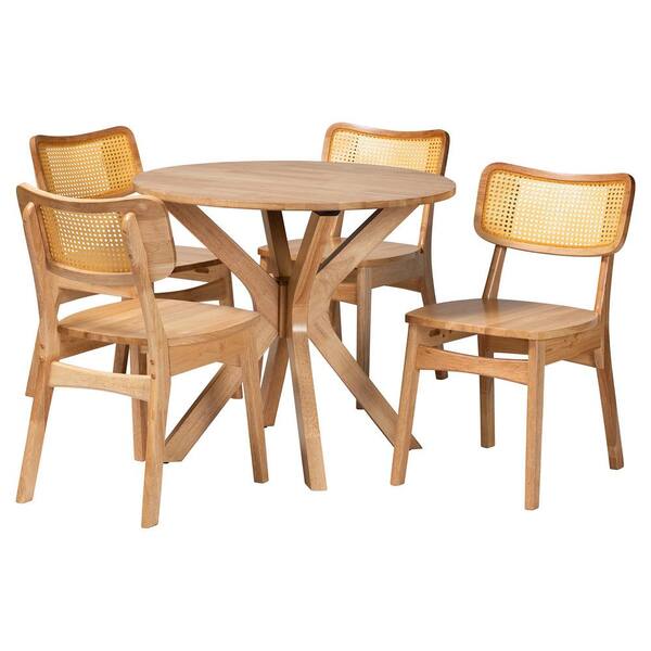Baxton Studio Camilo 5-Piece Oak Brown Wood Top Dining Set