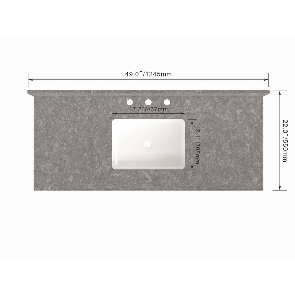 Charcoal Gray Quartz 49" Single Bathroom Vanity Top with Sink
