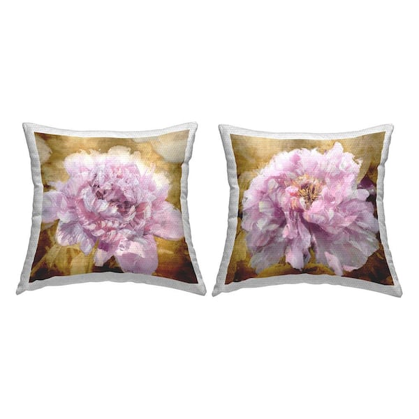 Stupell Industries Glam Pink Peonies Gold Square Outdoor Throw Pillow 2-Pack