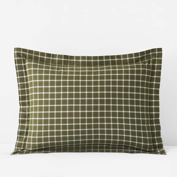 Company Cotton Windowpane Yarn-Dyed Windowpane Green Cotton Percale Standard Sham