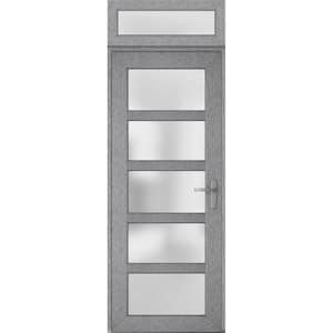 36 in. x 94 in. Left-Hand/Inswing Transom Frosted Glass Grey Ash Steel Prehung Front Door with Hardware