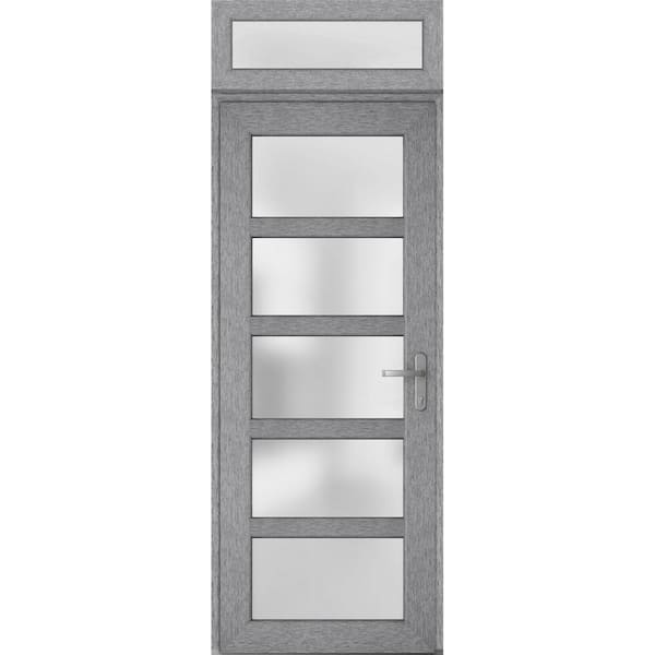 VDOMDOORS 36 in. x 94 in. Left-Hand/Inswing Transom Frosted Glass Grey Ash Steel Prehung Front Door with Hardware