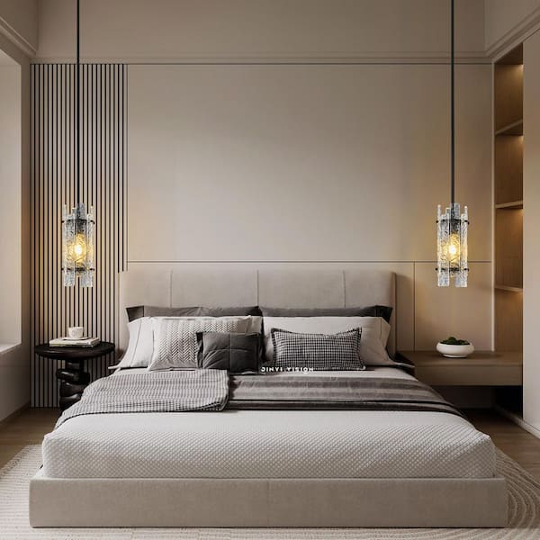 Home Lighting 2-Light Black Modern Crystal Pendant Lighting Glass Chandeliers for Bedroom JP-086