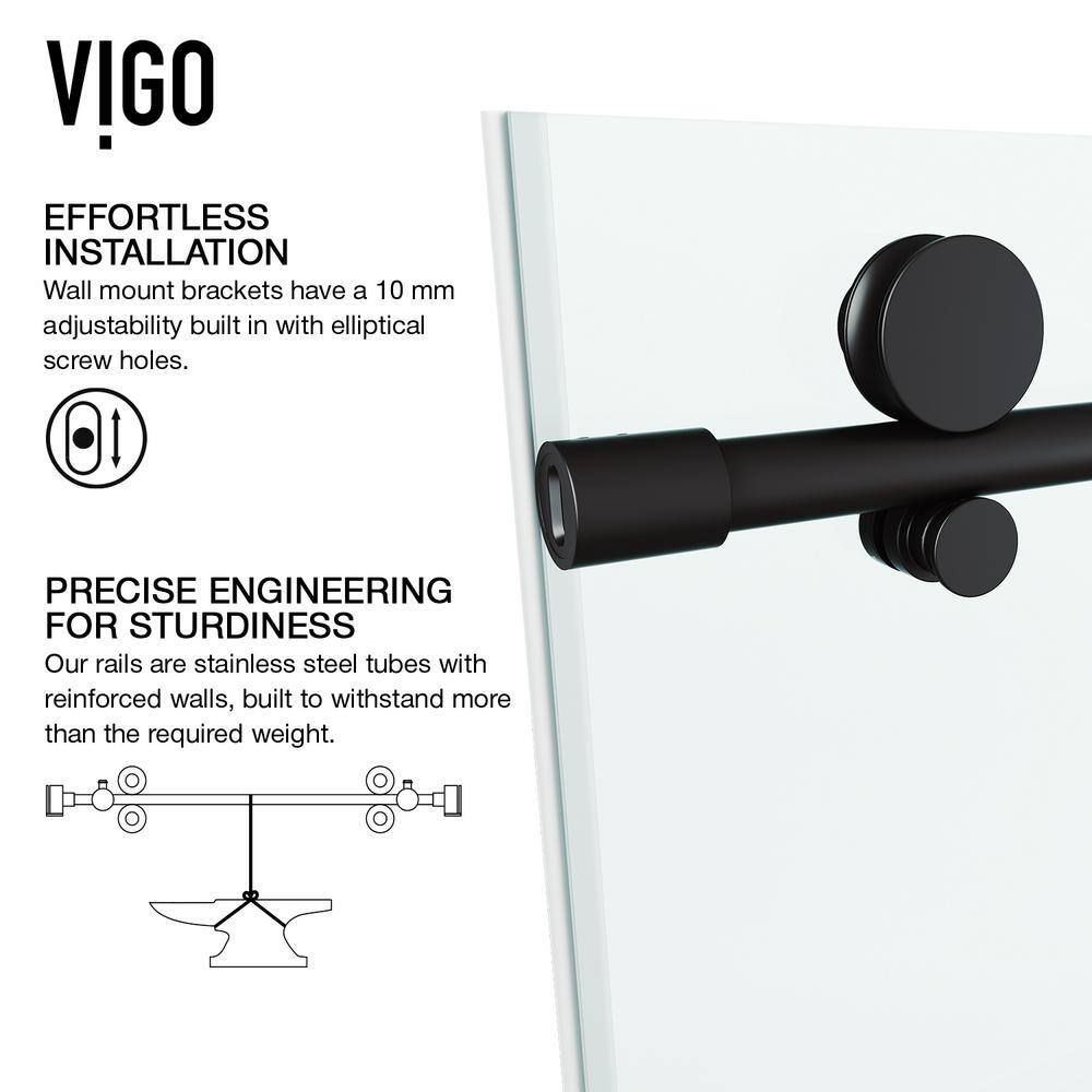 Elan E-Class Matte Black Frameless Sliding Shower Door 52-56" W x 76" H