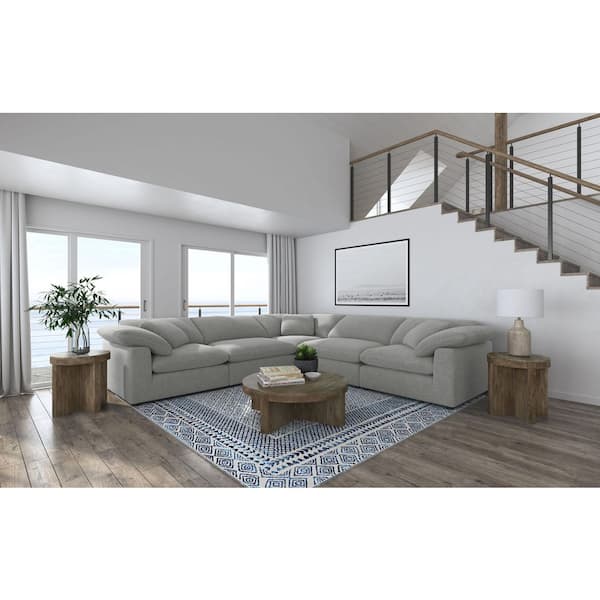 Raleigh 133 in. 5-Piece Boucle Fabric Upholstered Modular Sectional Sofa in Grey with Wide Track Arms