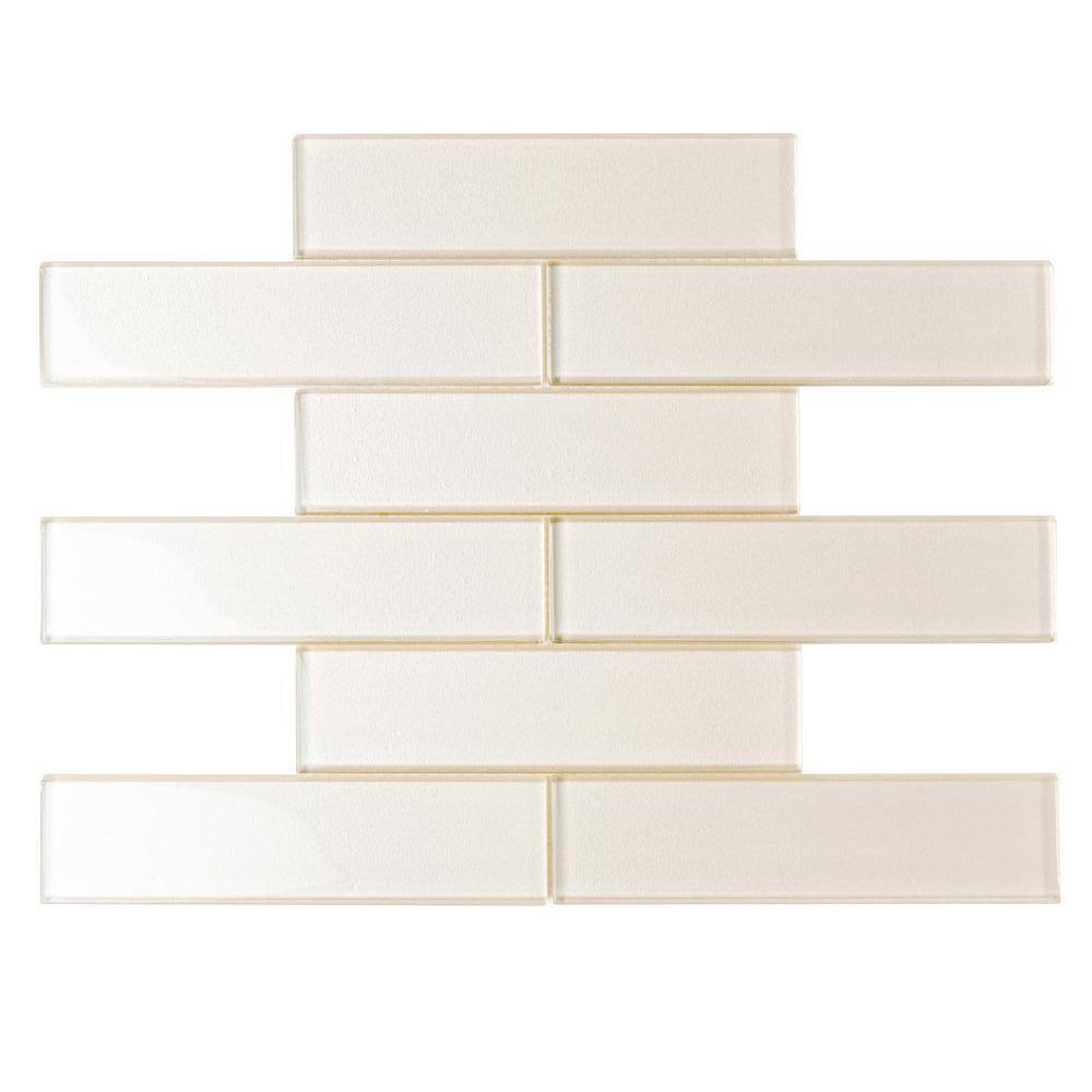 Beige Polished Glass Subway Mosaic Tile 2" x 8"