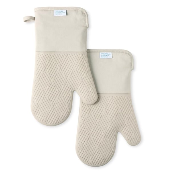TOWN & COUNTRY LIVING Basketweave Soft Silicone Solid Modern Beige Oven Mitt (2-Pack)