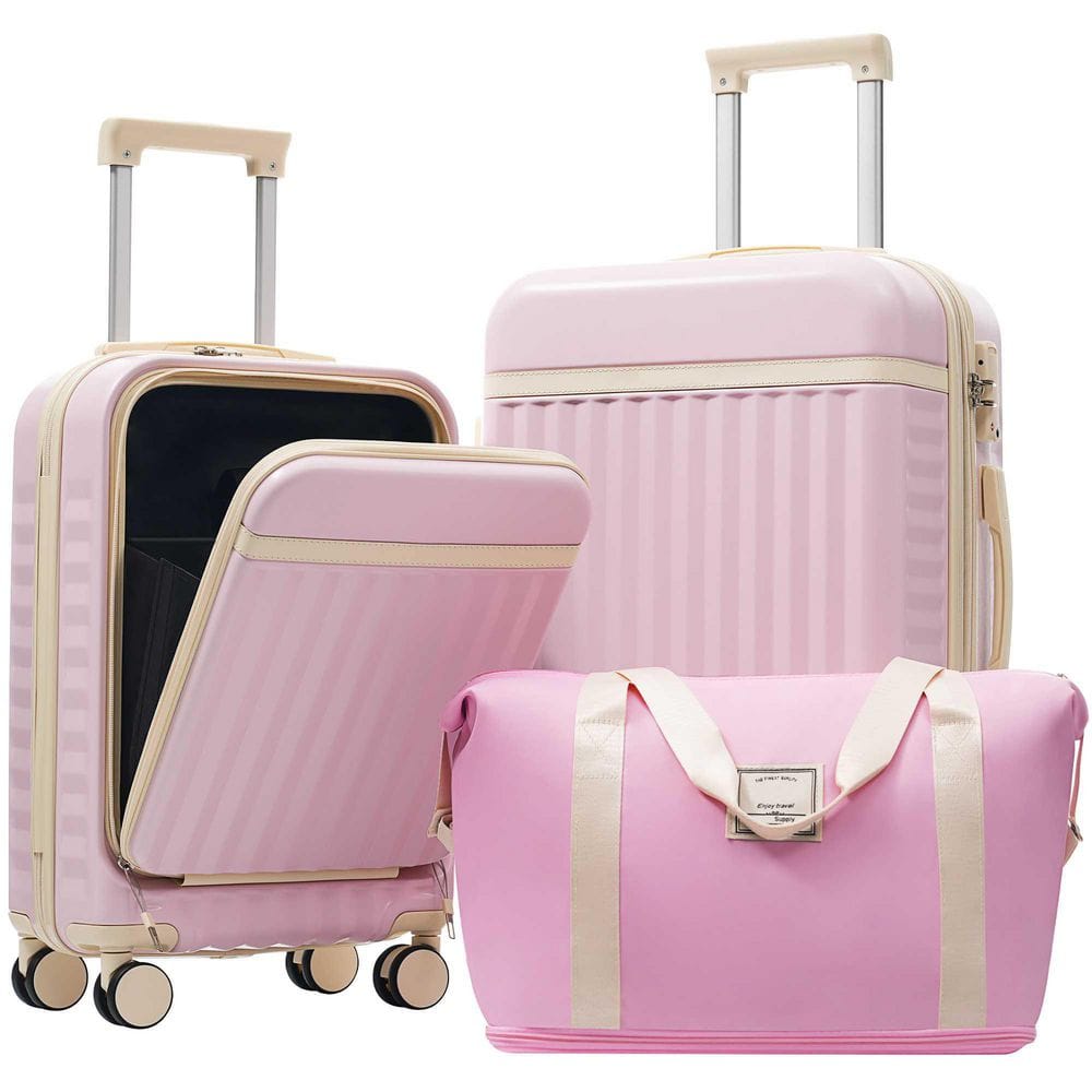 Polibi 3-Piece Pink Hardside Spinner Luggage Set with USB Port