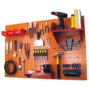 32 in. x 48 in. Metal Pegboard Standard Tool Storage Kit with Orange Pegboard and Red Peg Accessories