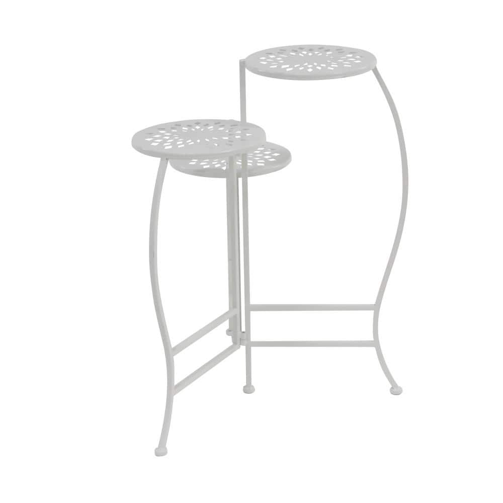 24" White Metal 3-Tier Folding Plant Stand