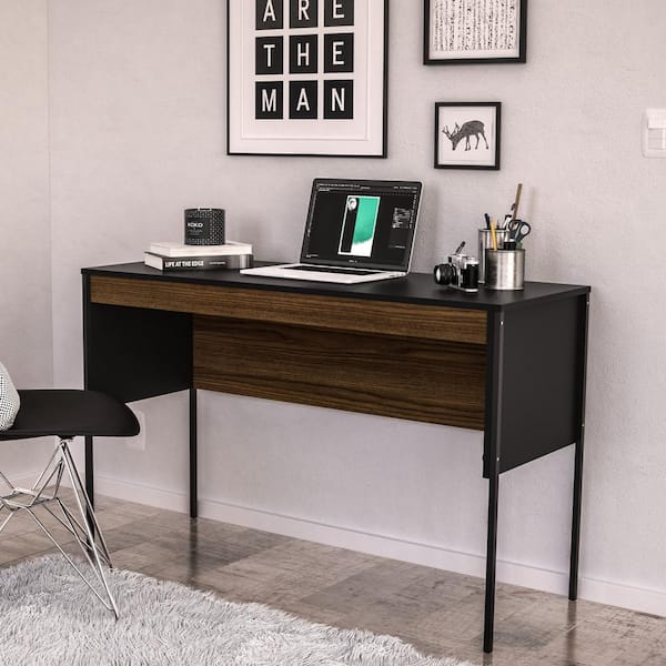 Polifurniture Mallorca 47 in. Black and Walnut Writing Desk