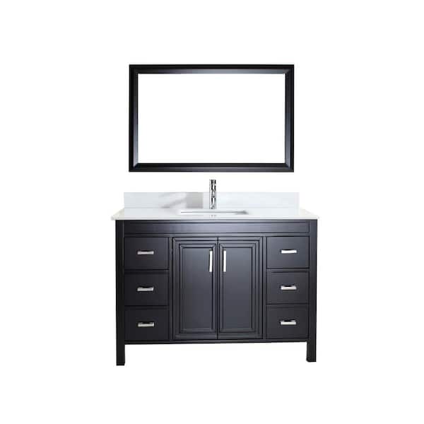 Studio Bathe Dawlish 48 in. W x 22 in. D Vanity in Espresso with Solid Surface Vanity Top in White with White Basin and Mirror