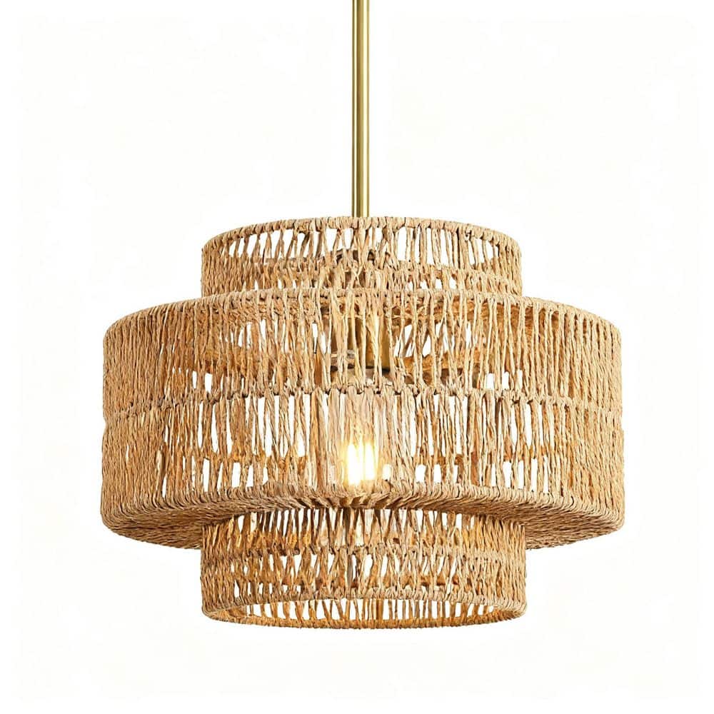 1-Light Gold Rattan Chandelier, Woven Shade Pendant Light for Kitchen Island, Dining Room and Bedroom price history on PriceWatchPro