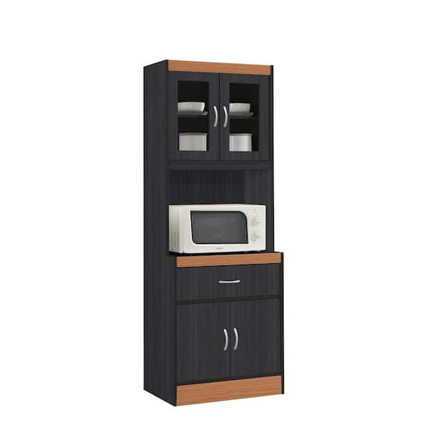 Kitchen Cabinet with 1-Drawer, plus Space for Microwave in Black-Beech