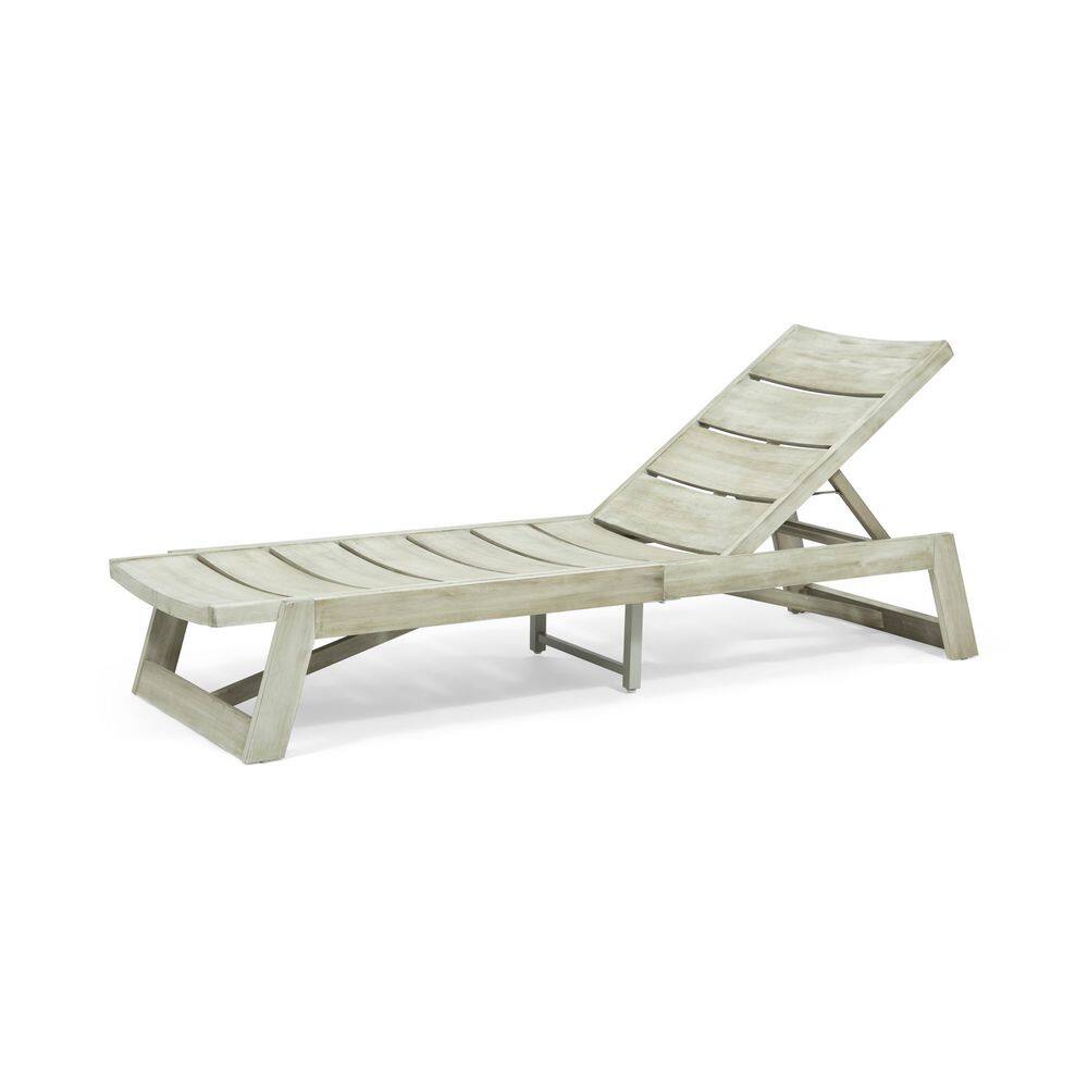 1-Piece Acacia Wood Chaise Lounge with Adjustable Backrest 78 in. Outdoor S