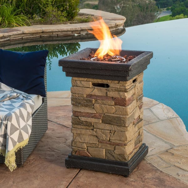 19.5 in. 40,000-BTU Square MGO Concrete Outdoor Patio Fire Pit Table in Stone Gray