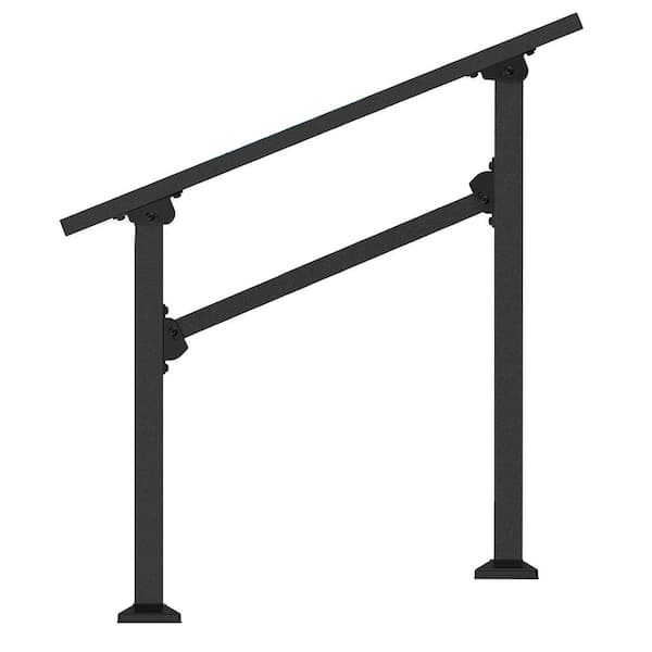 39 in. Wrought Iron Handrails for Outdoor Steps Adjustable Height Exterior Metal Stair Railing Weather Resistant 2 Step