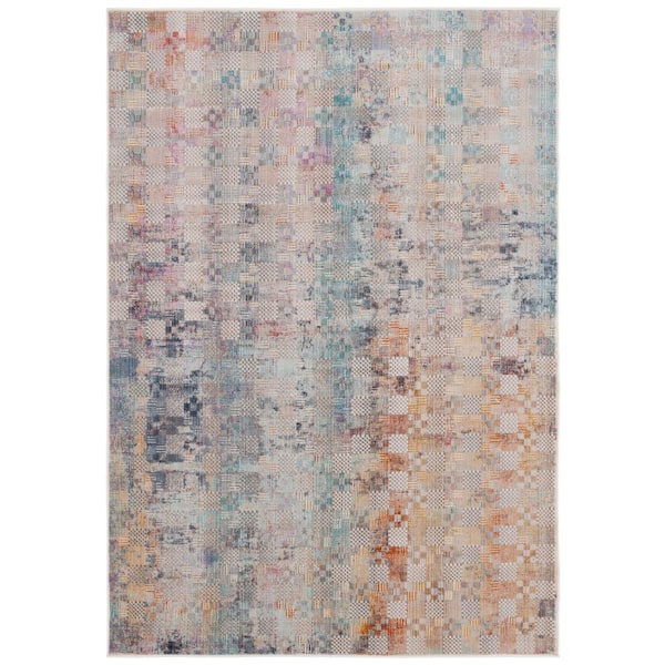 Rainbow Blue/Gold 4 ft. x 6 ft. Distressed Geometric Indoor/Outdoor Area Rug