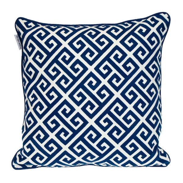 Transitional Greek Key Blue Square 20 in. x 20 in. Pillow