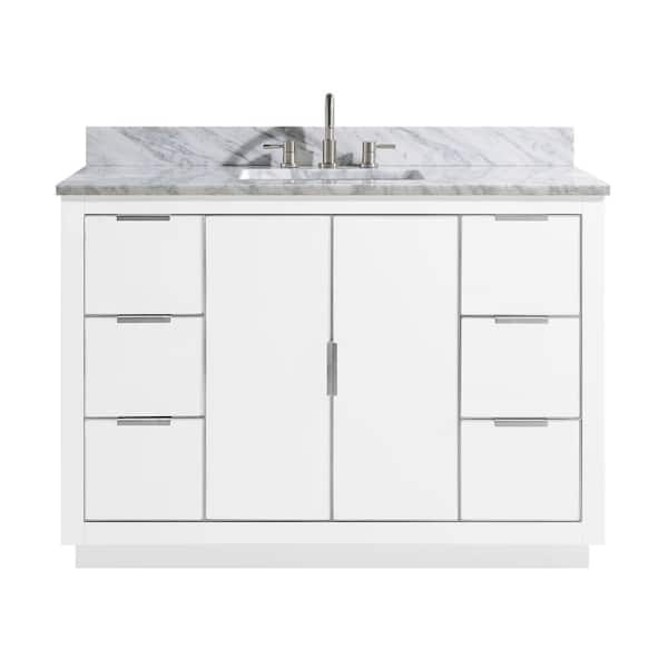 Avanity Austen 49 in. W x 22 in. D Bath Vanity in White/Silver Trim with Marble Vanity Top in Carrara White with White Basin