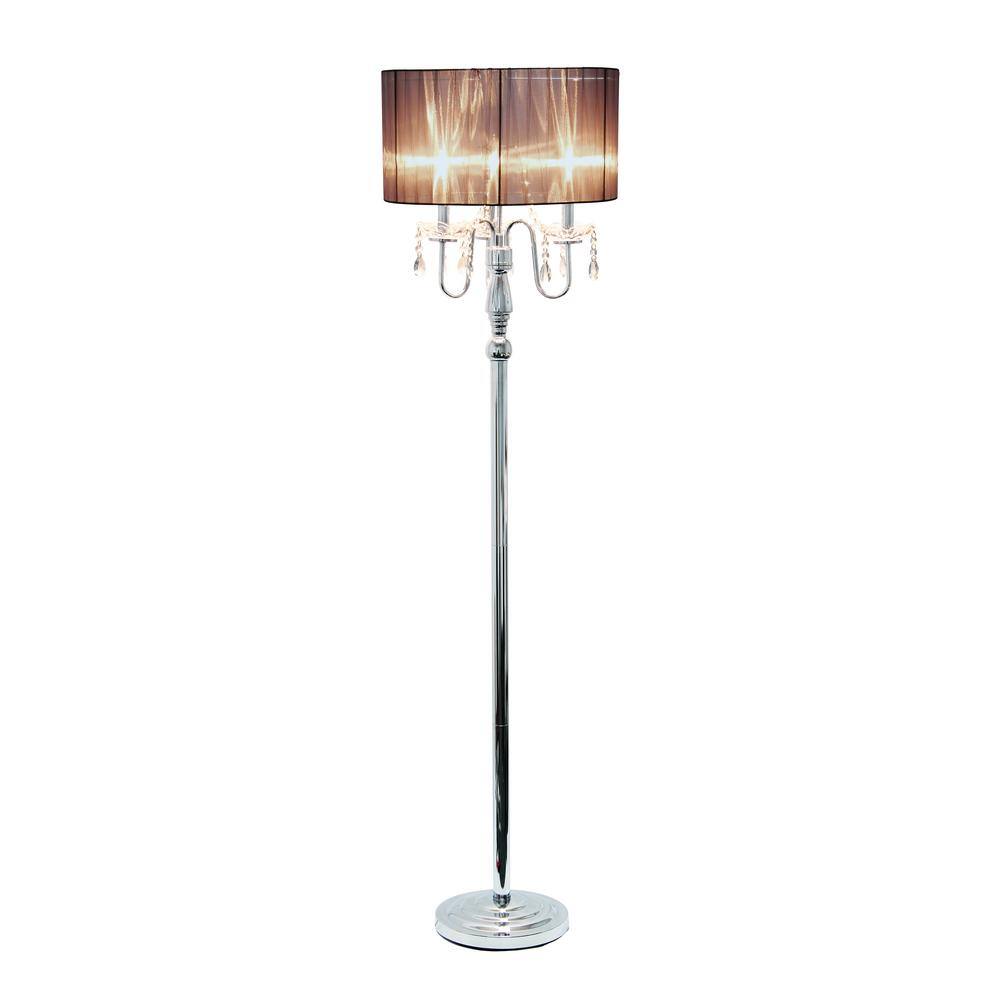 Black Chrome Floor Lamp with Crystal Embellishments