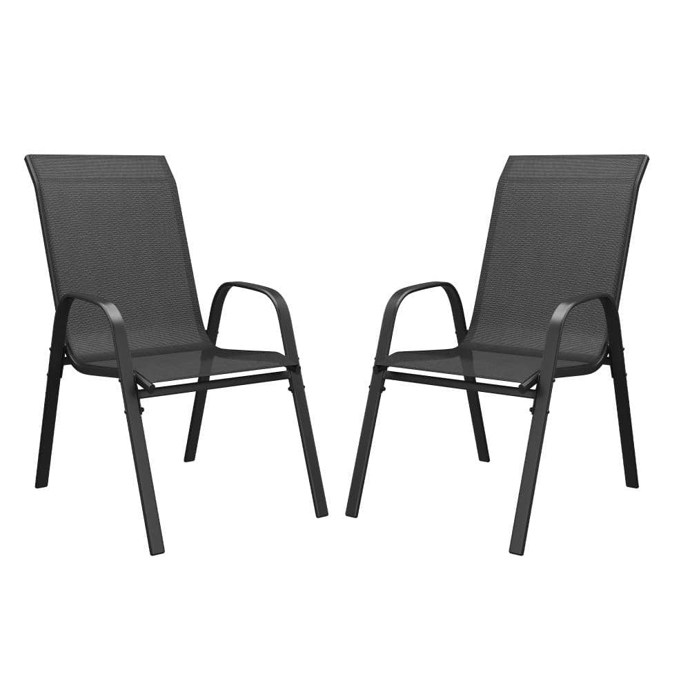 Dark Gray Stackable Textilene Metal Patio Dining Chairs with Ergonomic Arms for Backyard, Garden or Deck (2-Pack) price history on PriceWatchPro