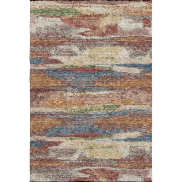 Mayfield Premium Machine Washable Abstract AMF942 Paprika 8 ft. x 10 ft. Area Rug