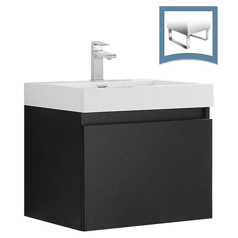 Sleek 23" Black MDF Wall-Mount Bathroom Vanity with Acrylic Top