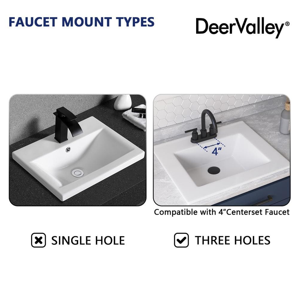 21'' x 18'' White Rectangular Ceramic Drop-In Bathroom Sink with Overflow
