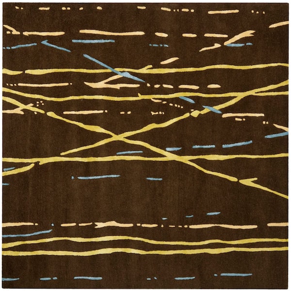 Soho 6 ft. x 6 ft. Brown/Yellow Abstract Lines Square Area Rug