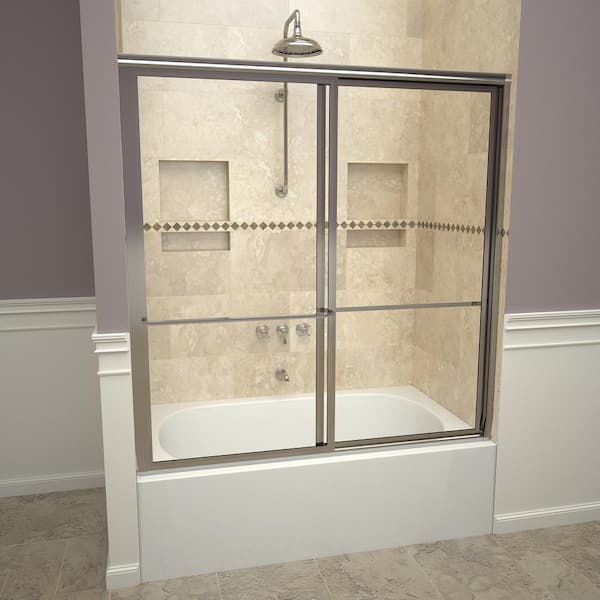 Redi Slide 1100 Series 59 in. W x 58-1/2 in. H Framed Sliding Tub Doors in Polished Chrome with Towel Bars and Clear Glass