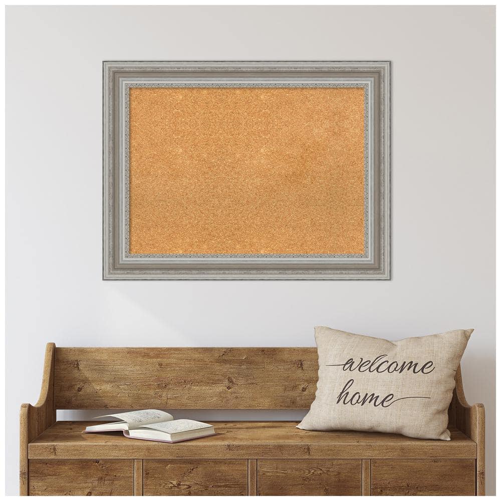 Parlor Silver Framed Natural Cork Bulletin Board 34x26