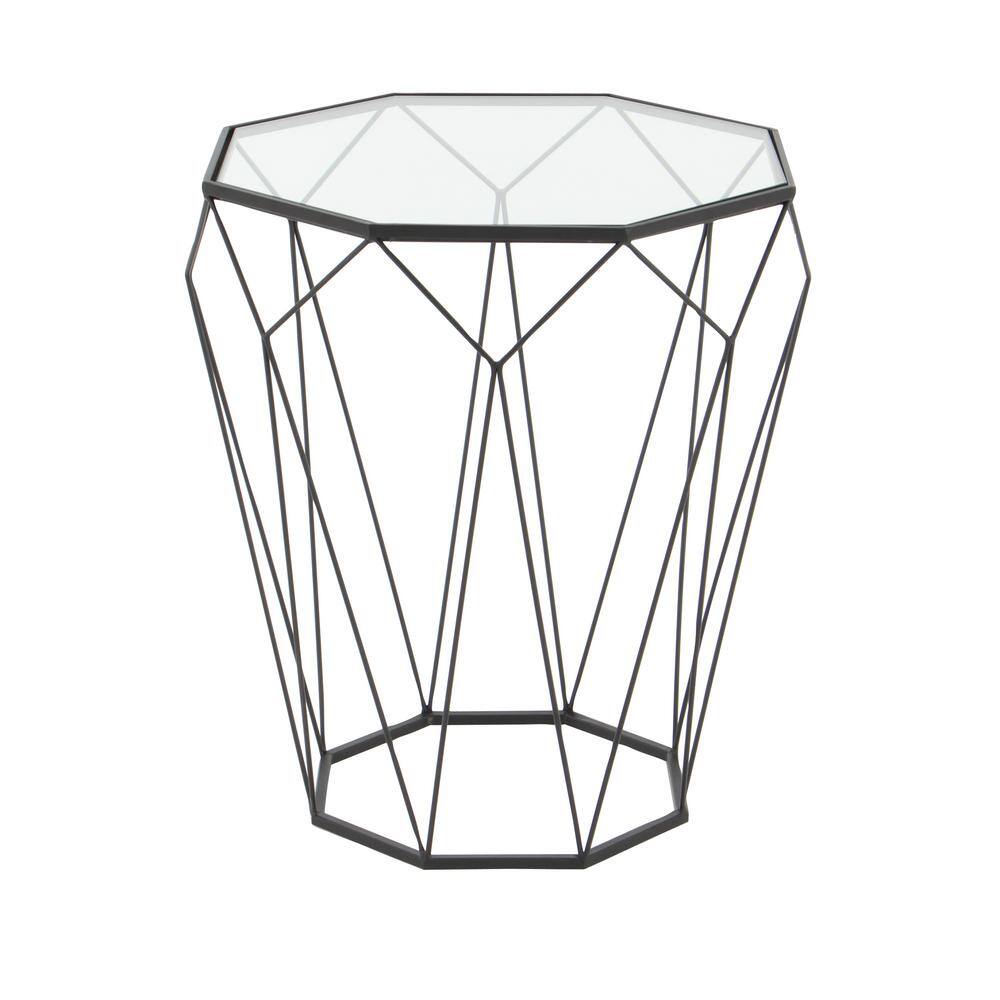 Elegant Geometric Round Metal & Glass Mirrored Accent Table