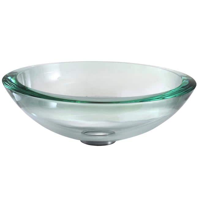Clear Glass Round Vessel Sink with Chrome Pop-Up Drain