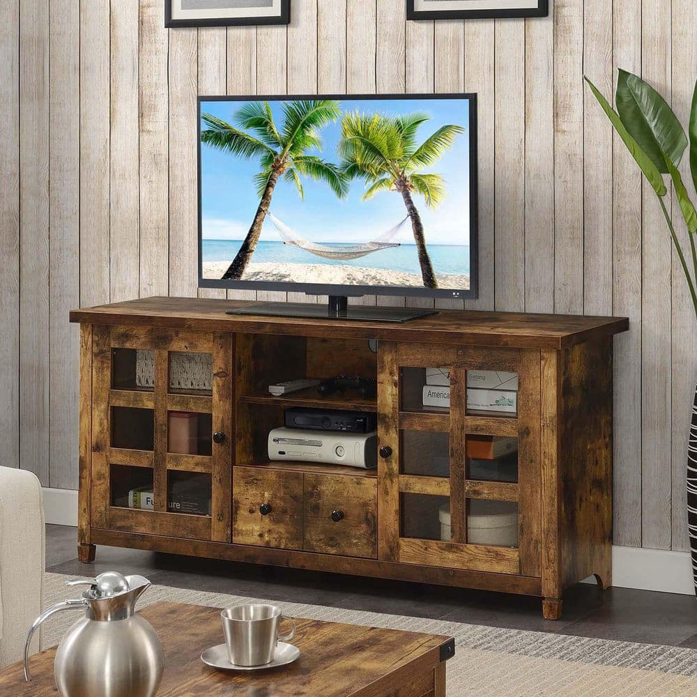 Barnwood Corner TV Stand with Cabinets and Shelves