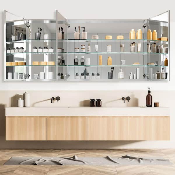 60 in. W x 30 in. H Rectangular Aluminum Alloy Medicine Cabinet with Mirror and Adjustable Shelf, Triple Swing