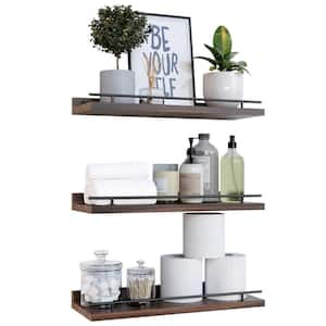 15.7 in. x 6 in. x 1.5 in. Black Wood Decorative Wall Shelves without Brackets