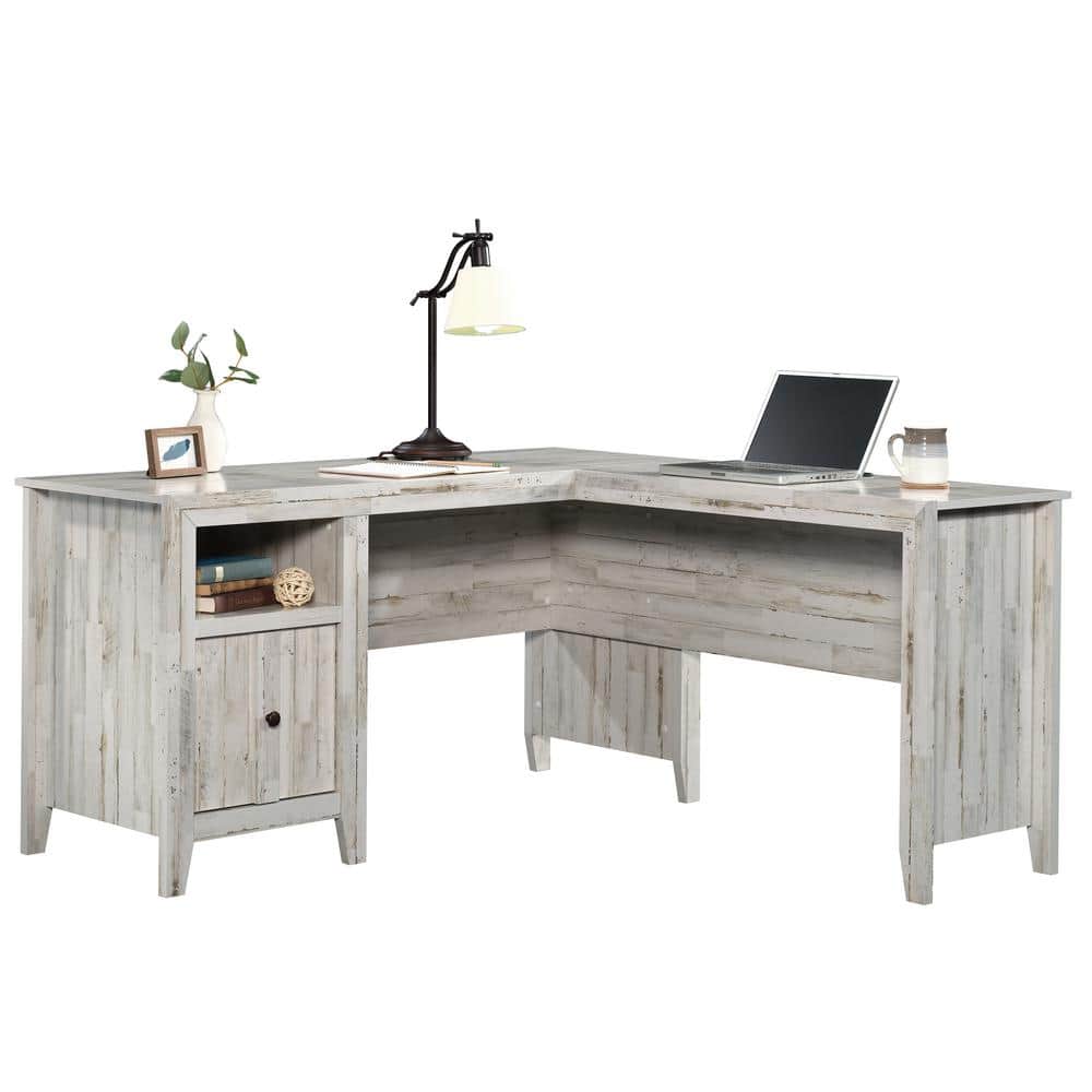 White Wood L-Shaped Computer Desk with Drawer and Keyboard Tray