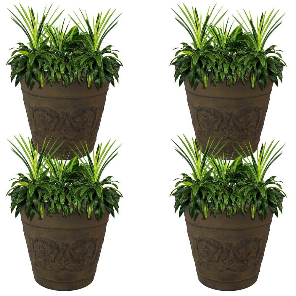 Arabella Outdoor Flower Pot Planter - Sable Finish - 20-inch - 4-Pack by Sunnydaze Decor