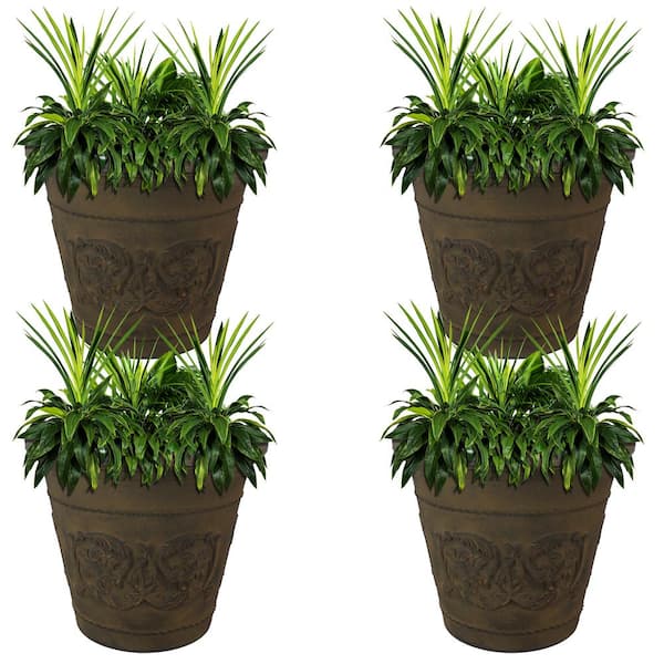 Sunnydaze Arabella 20 in. Sable Poly Outdoor Flower Pot Planter (4-Pack)